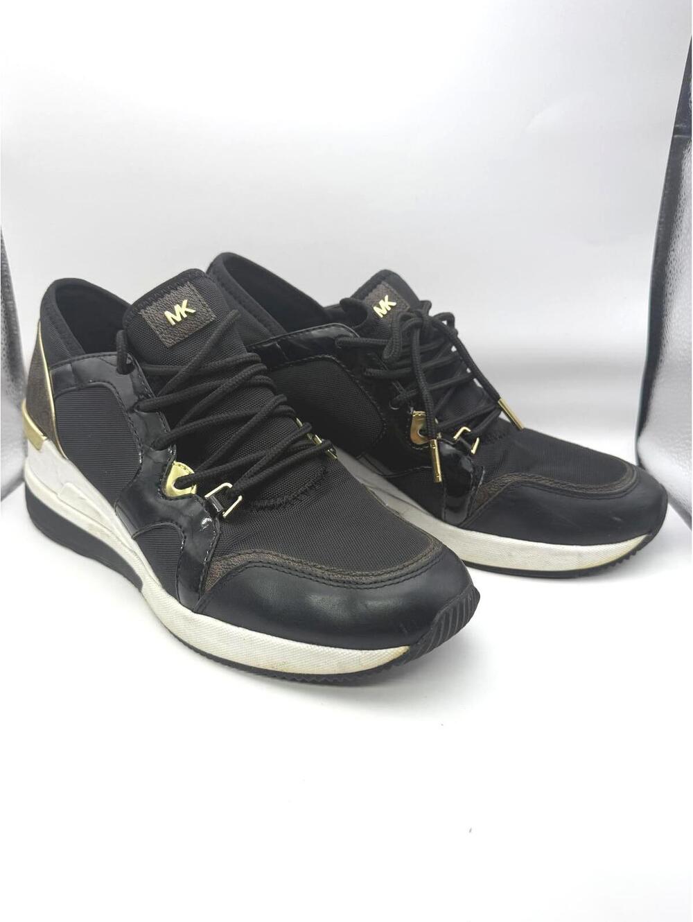 Michael Kors Women's Black and Gold Wedge Sneakers 8.5